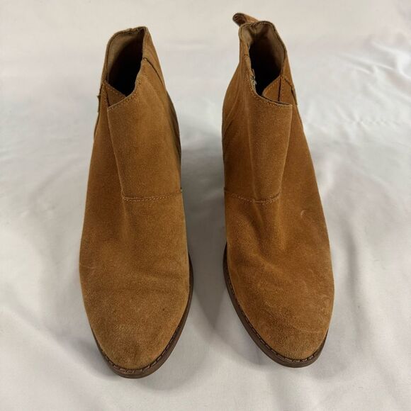 Toms Leilani Brown Suede Zipper Heeled Ankle Booties Women Size 7.5 Dress Boots - Picture 3 of 10